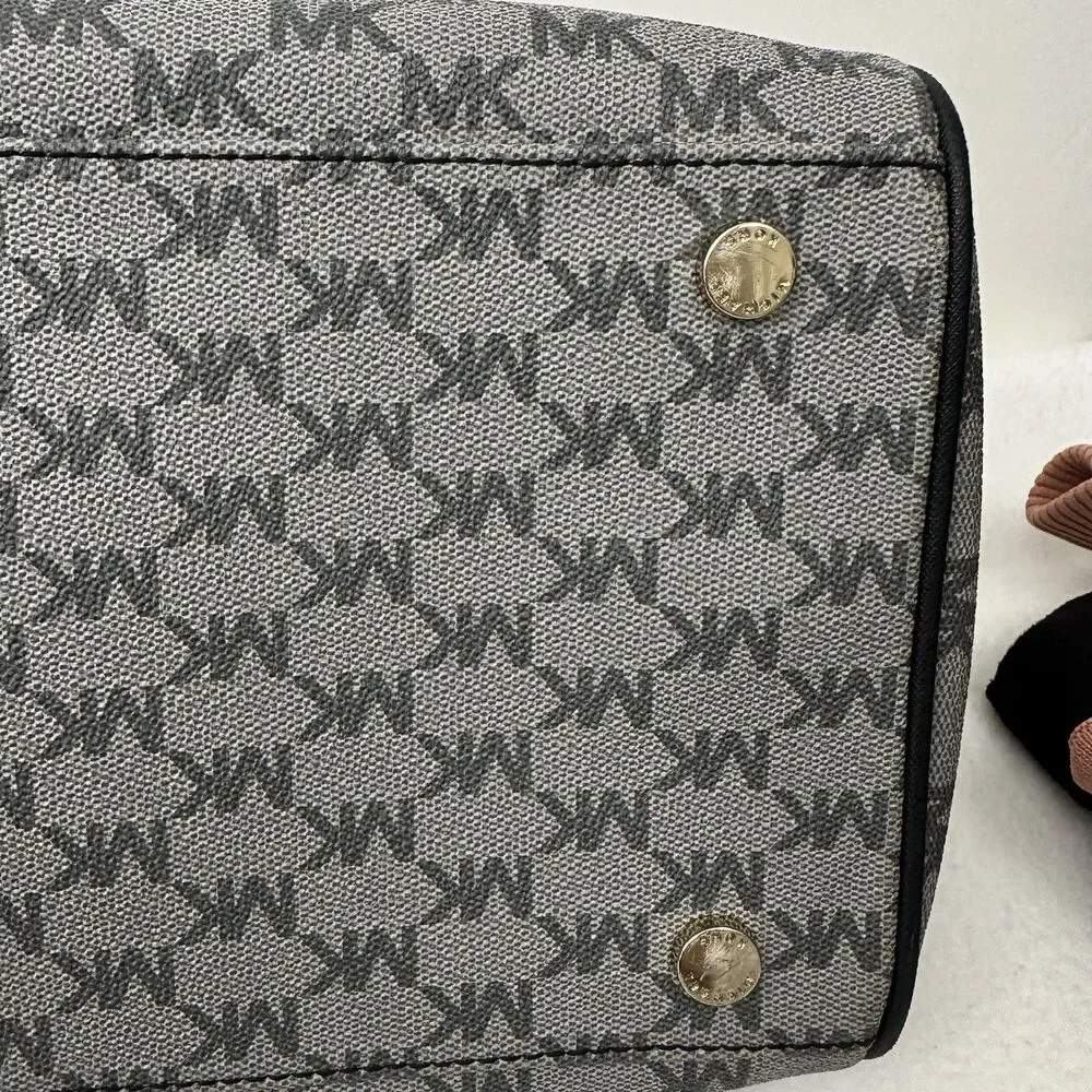 Michael Kors Grayson Large Satchel MK Signature Gray Black with Gold Hardware